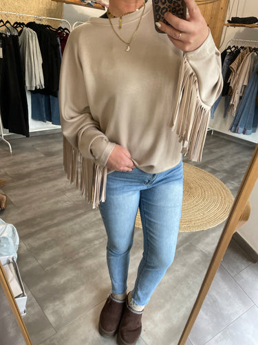 Fransenpullover beige