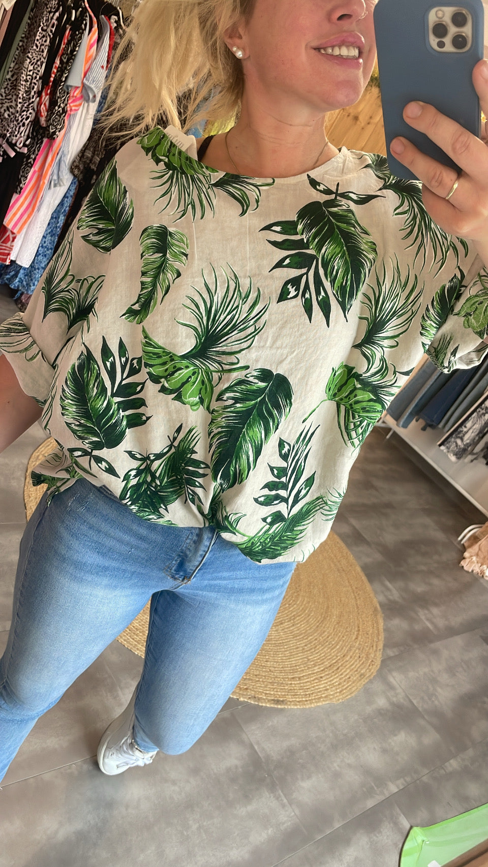Leinen-Shirt mit Print beige onesize