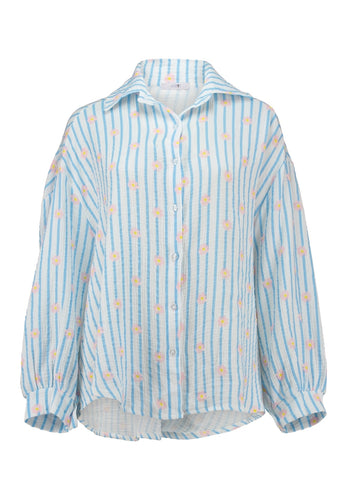 Musselinbluse Le44ony blue stripe (XS-XXL)