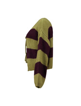 Laden Sie das Bild in den Galerie-Viewer, Streifen-Cardigan mit Schleifen - Avocado &amp; dark cherry