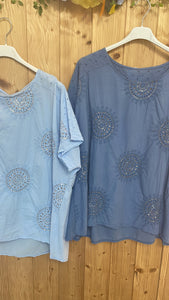 Bluse onesize hell- o. mittelblau