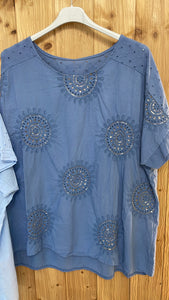 Bluse onesize hell- o. mittelblau