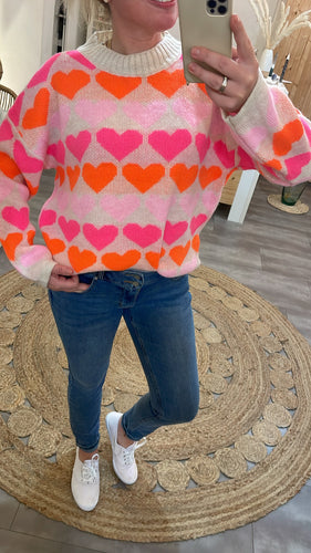 Pullover Sa44nna beige-pink heart (XS/S-L/XL)